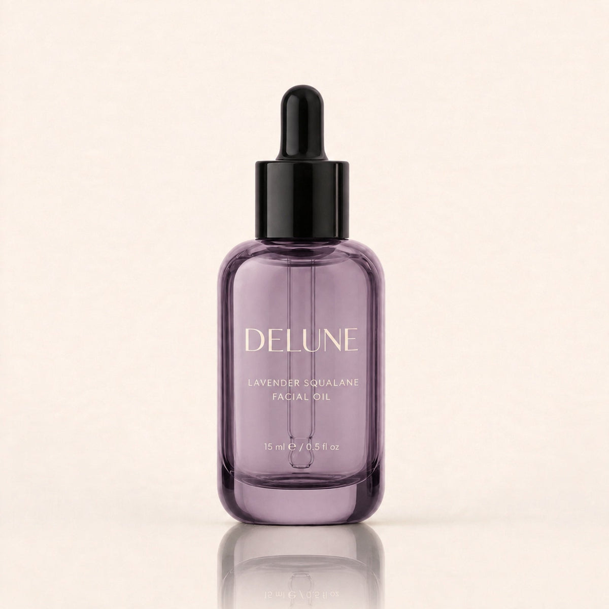 Delune Lavendel – ansigtsolie med squalan, 15 ml i lilla glasflaske