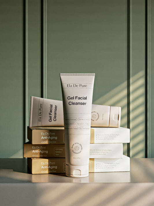 Skincare products arranged on a table