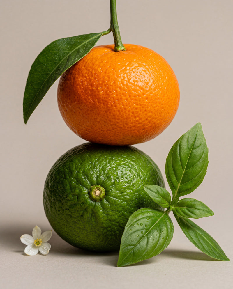 Basil Lime & Mandarin – duftnoter: en mandarin balanceret på en lime med sød basilikum