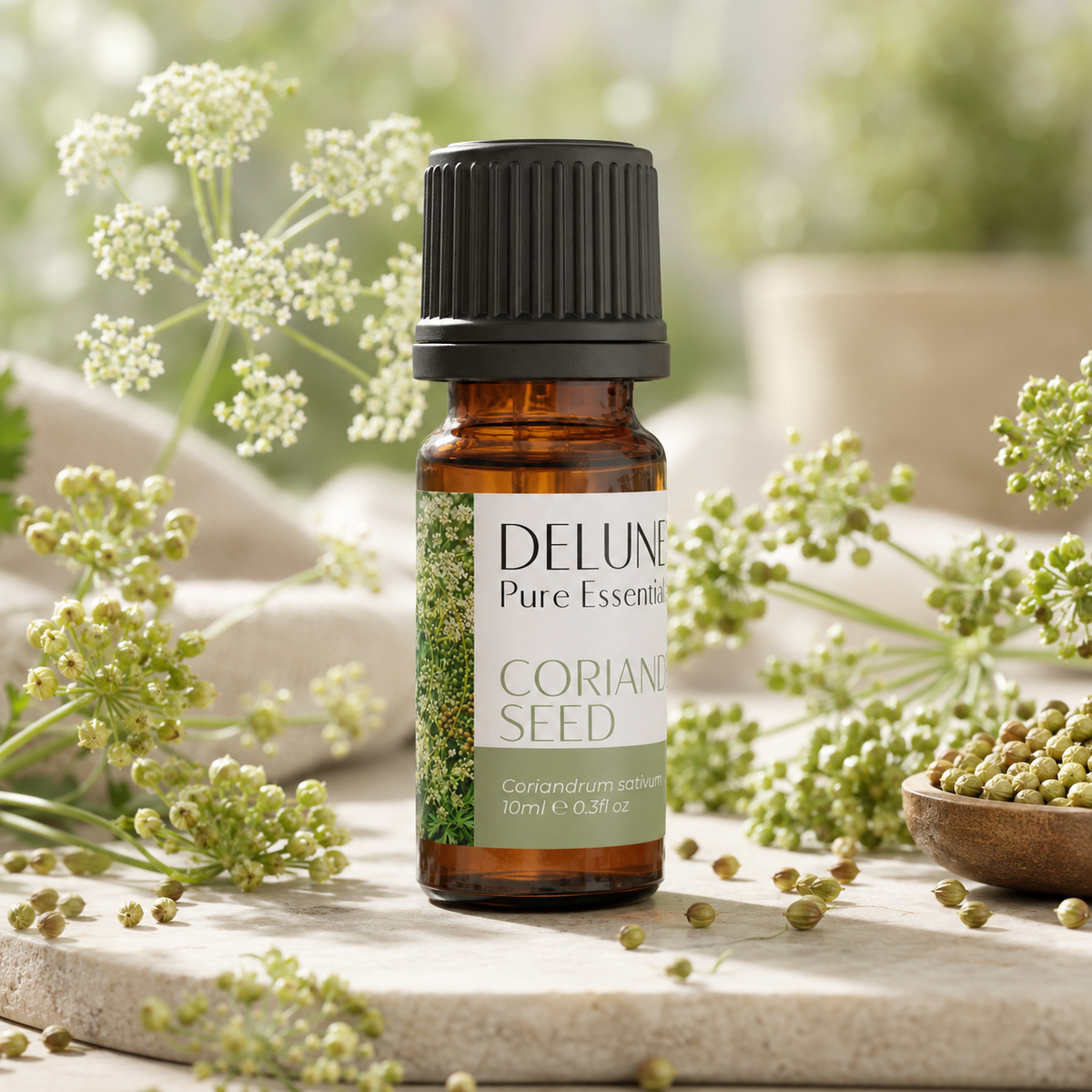 Delune Coriander Seed Pure Essential Oil 10ml lifestyle product image