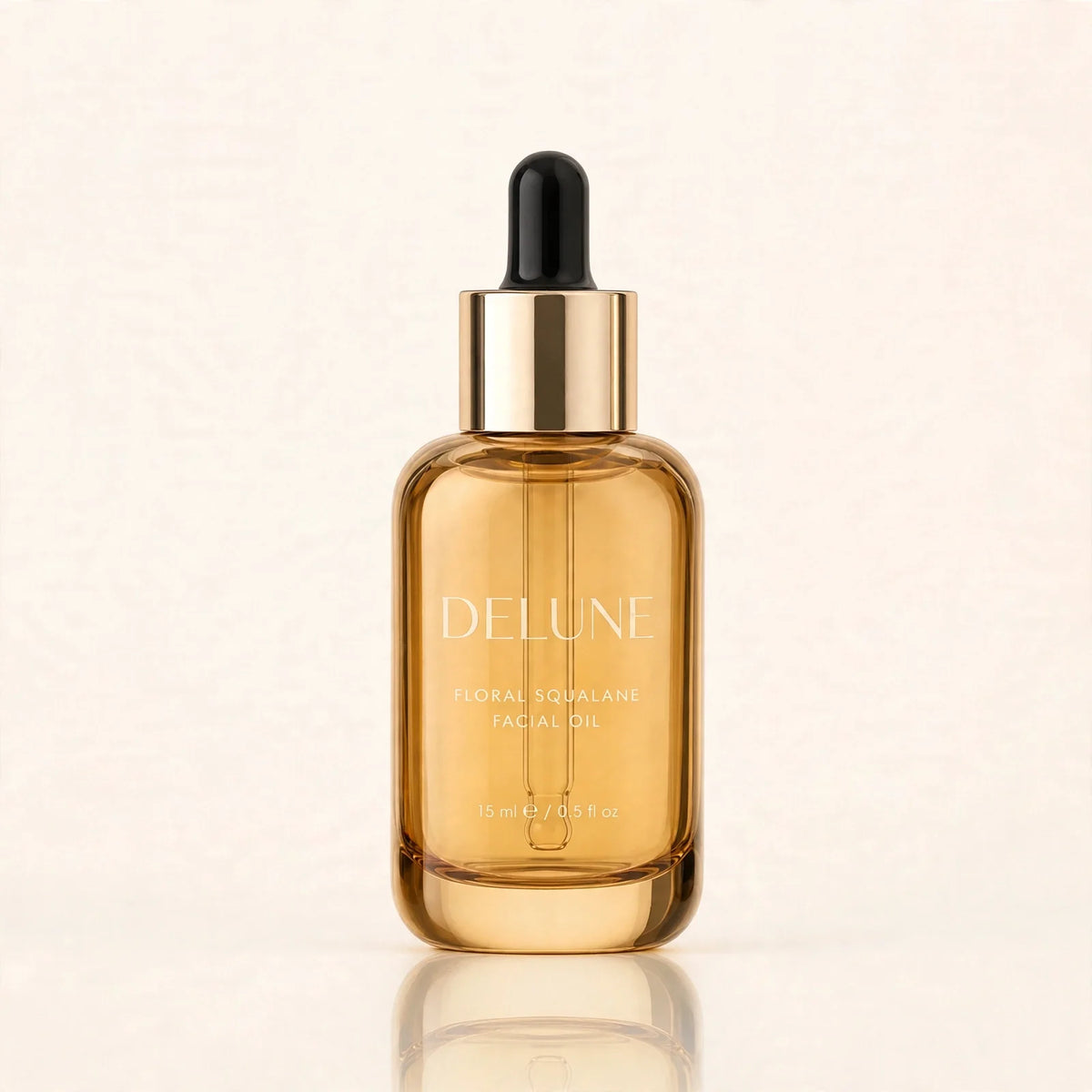 Delune Floral Squalane ansigtsolie, 15 ml i gylden pipetteflaske af glas