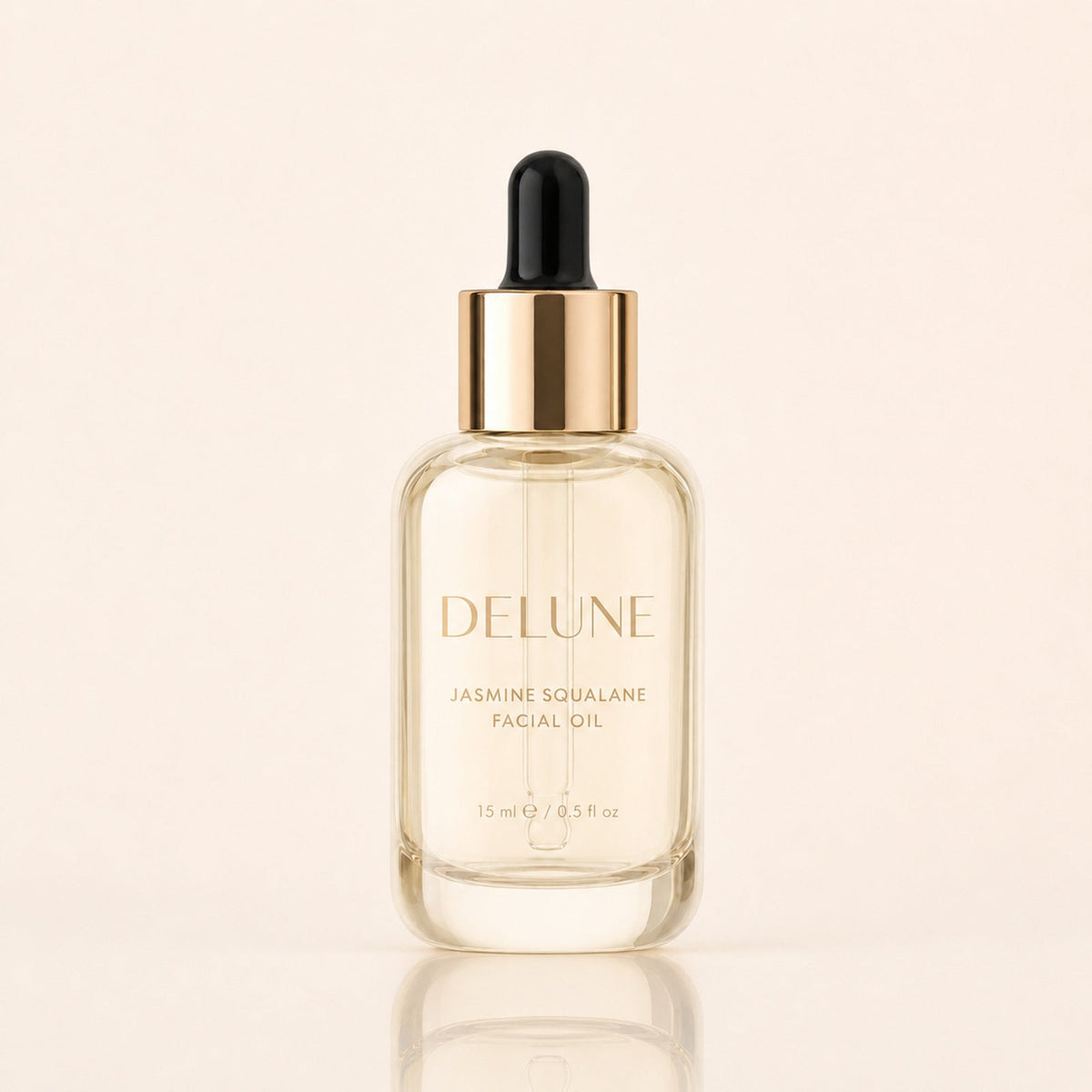 Delune Jasmin – ansigtsolie med squalan, 15 ml i lys champagnefarvet glasflaske